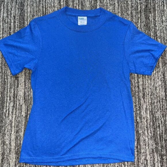 Port & Company Youth T-Shirt Lot Of 2 Short Sleeve Blue 50/50‎ Cotton Poly New - Picture 1 of 3